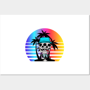 Skull Head Cocktail Sunrise Posters and Art